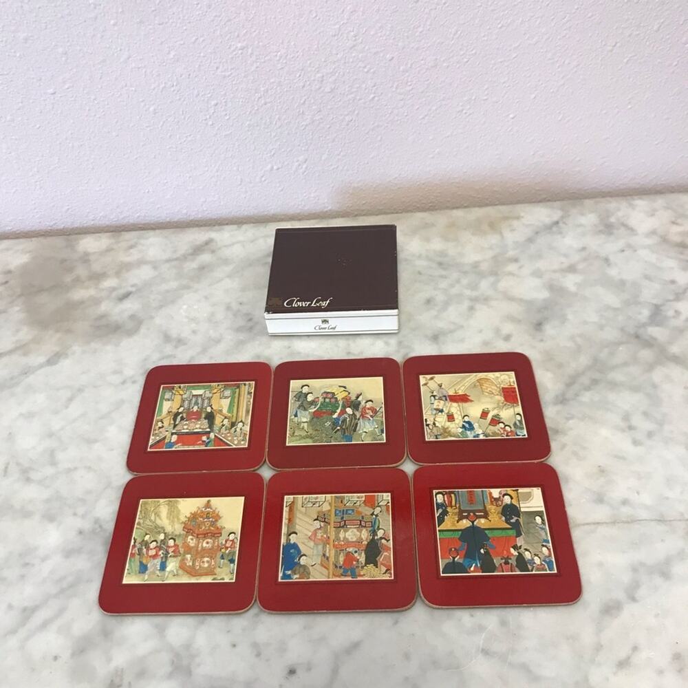 Vintage Clover Leaf Asian 6 table mats / coasters Made in United Kingdom - Picture 7 of 9
